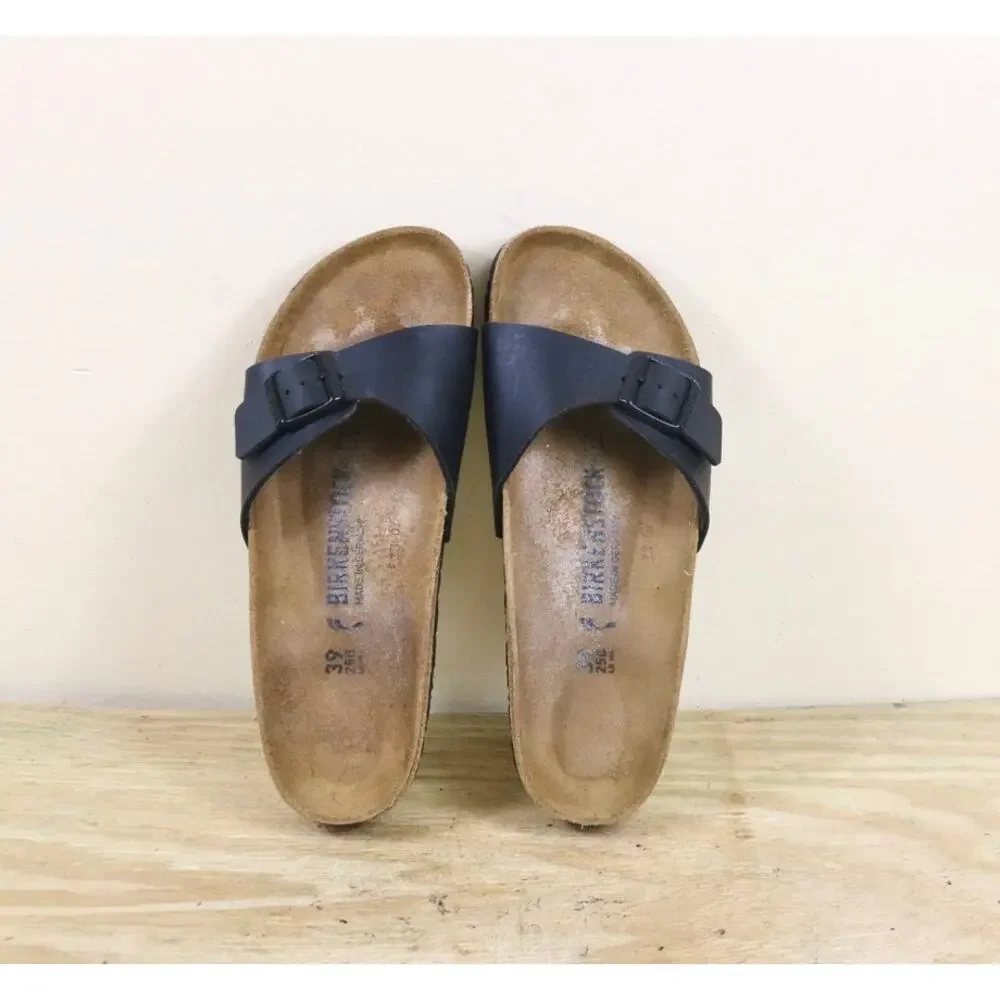 Birkenstock Sandals 8 Narrow Madrid sandals Black Birko-Flor Slides Buckle Shoes - Picture 4 of 6